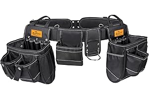 AUPOFIT 6 Pcs Premium Thickened Tool Belts for Men, 1680D Fabric Carpenter Tool Belt with Carry Handles,Fits Waists 36-49 Inches, Black,22 Pockets