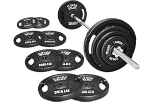 Fitvids Barbell Weight Set, Cast Iron 1" Standard Weight Plates Including 5FT Standard Barbell Bar & Star Locks, 95 Pounds Set (85 Lbs Plates + 10 Lbs Barbell Bar), Multiple Packages