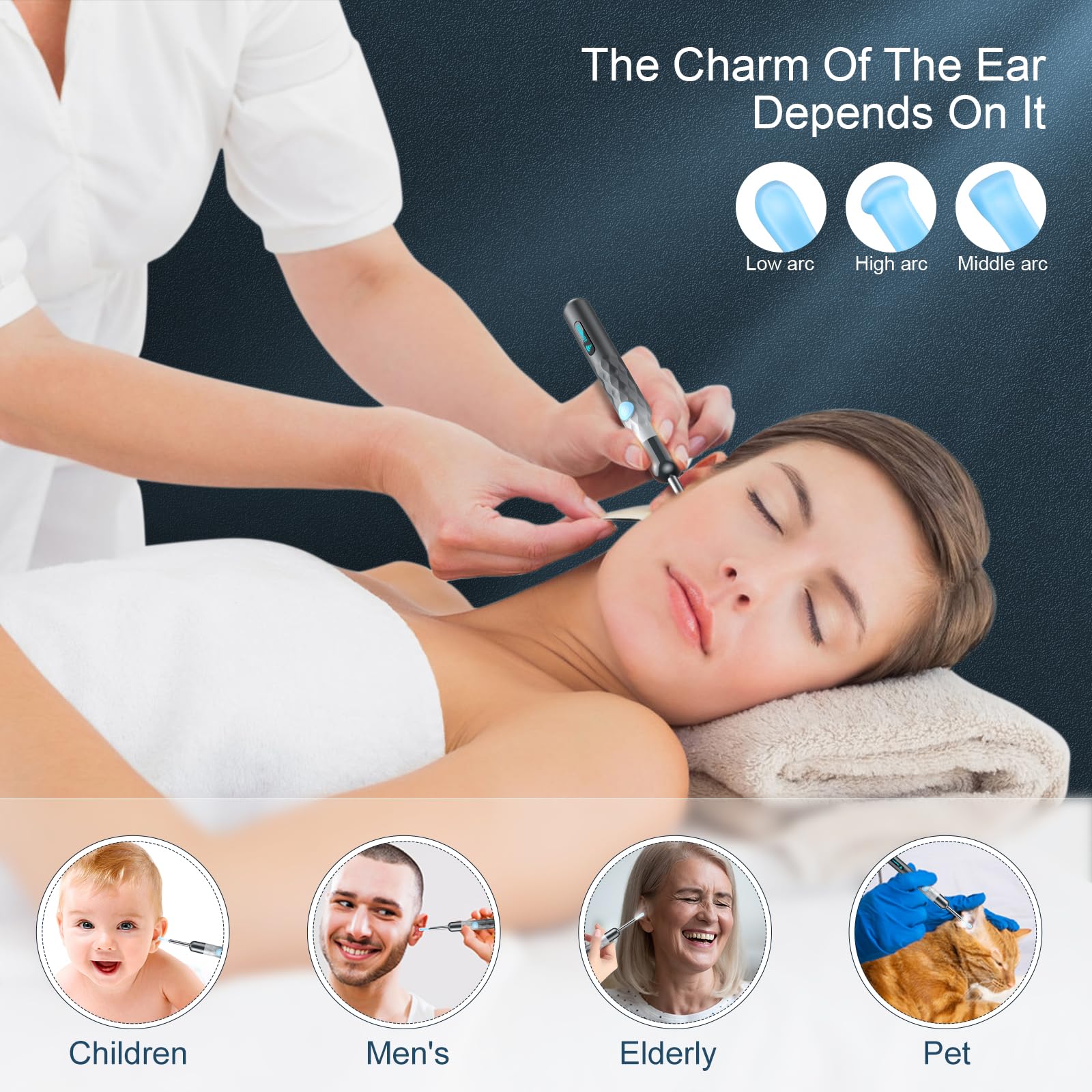 Ear Wax Removal, Ear Camera with 1440P HD, Ear Cleaner with Camera Built-in WiFi, Earwax Removal Kit with 6 Ear Pick, Otoscope with Lights, Ear Cleaning Kit for Android and iOS (Black)