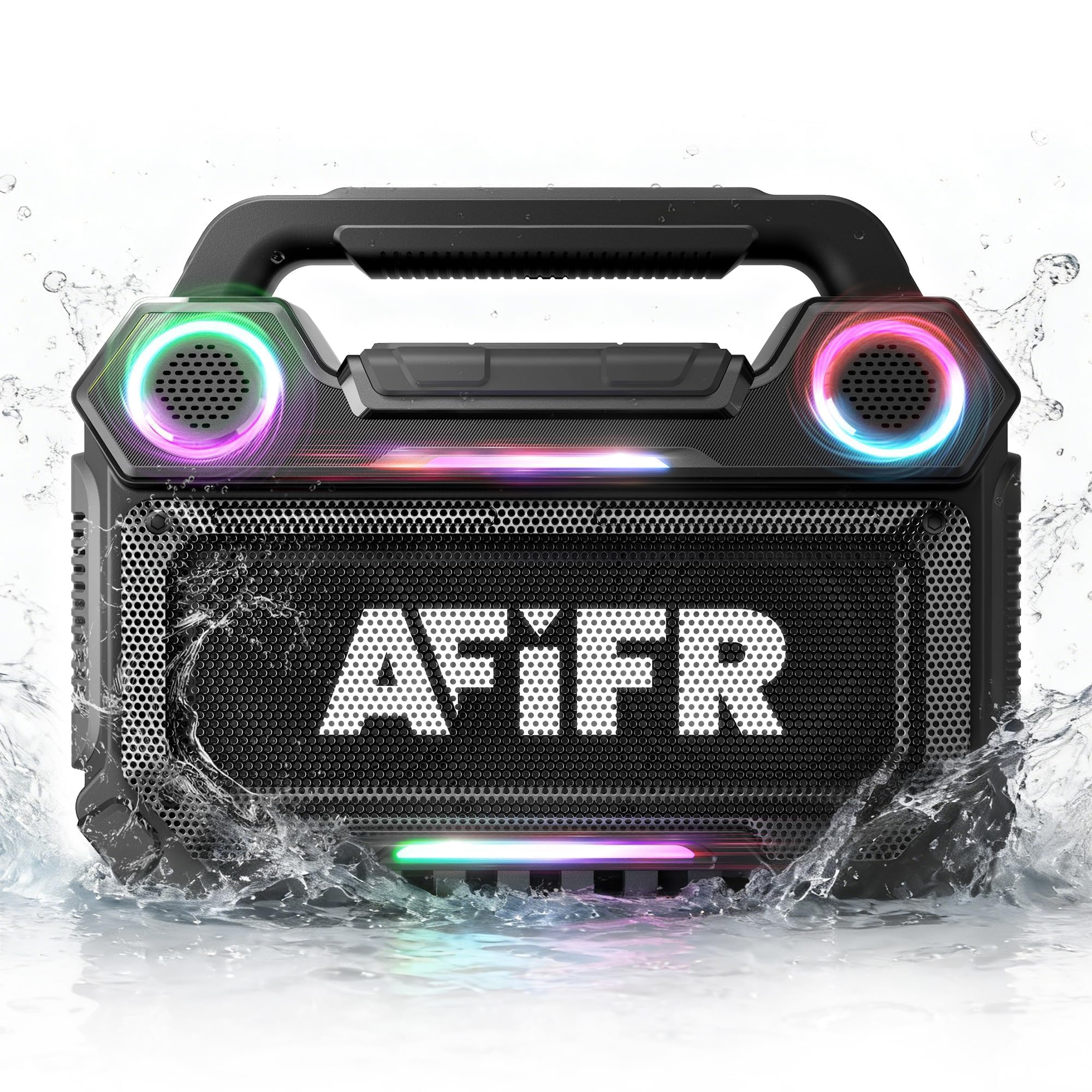 Photo 1 of AFIFR Outdoor Bluetooth Speaker, 160W Loud Bass! Rugged, IP67 Waterproof, 24H Playtime with Lights, Wireless TWS Pairing Portable Speakers for Party, Outsides, Travel, Beach, Garage (Black)