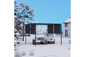 SUNBURY 10'x10' Outdoor Retractable Pergola Canopy, Metal Flat Top Sun Shade Shelter with Adjustable Top, Patio Pergola for Backyard, Deck, Gardens (Dark Grey)