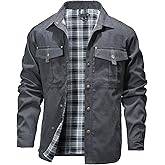 HYPESTFIT Men's Flannel Lined Shacket Jacket Plaid Brushed Lining Cowboy Western Twill Outdoor Shirt Jacket