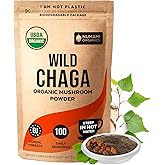 Organic Chaga Mushrooms Powder - Fine Powder to Make Chaga Tea for Immune Defense and More Energy, Organic Chaga is Wild Grown and Sustainably Harvested in Europe, Certified USDA Organic, 100 servings