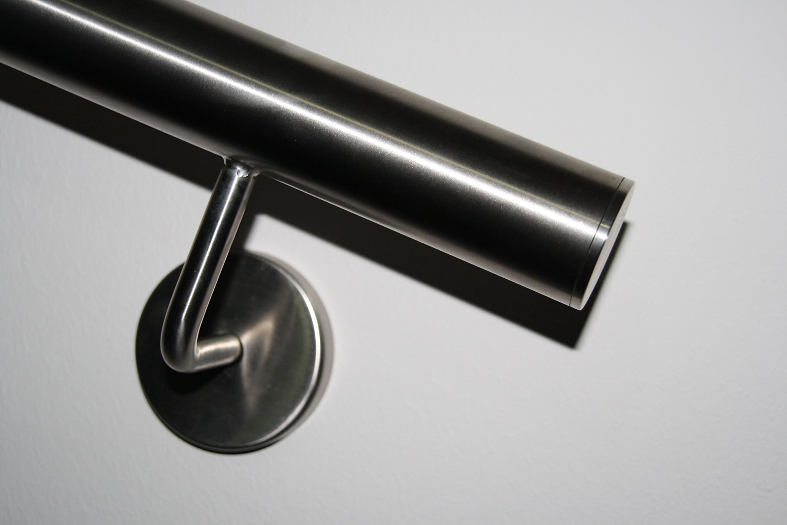 Handrail Stainless Steel 42.4 mm Diameter - V2A (AISI 304) Polished Grain 240 (Satin Finish) with Straight End Cap 3700 mm