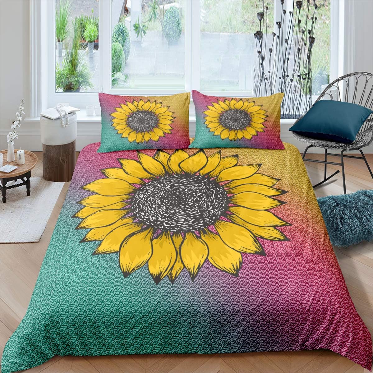Erosebridal Sunflower Comforter Cover Twin Size for Kids Boys Girls