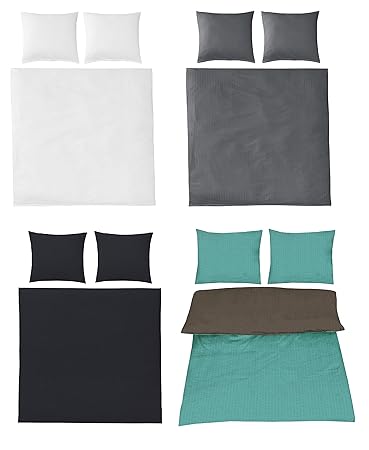 Seersucker Bettwäsche Uni Baumwolle bügelfrei in 4 Farben 200x220 cm 2X 80x80 cm Stahlgrau Petrol