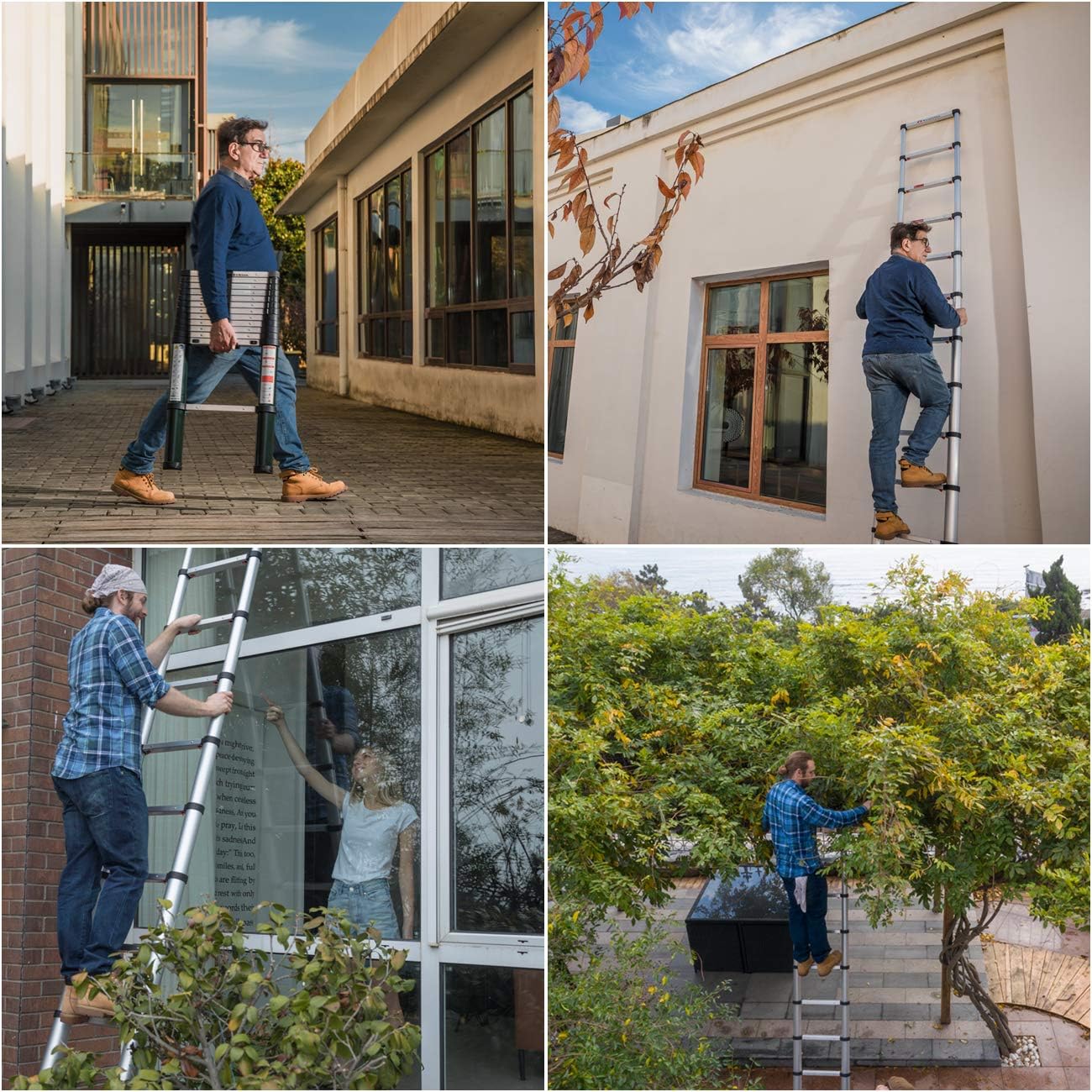TOOLITIN Telescoping Ladder, 12.5 FT One Button Retraction Aluminum Telescopic Extension Ladder, Slow Down Design Extendable Ladders Portable Best for Household Daily or RV Work, 330 Pound Capacity… - - 