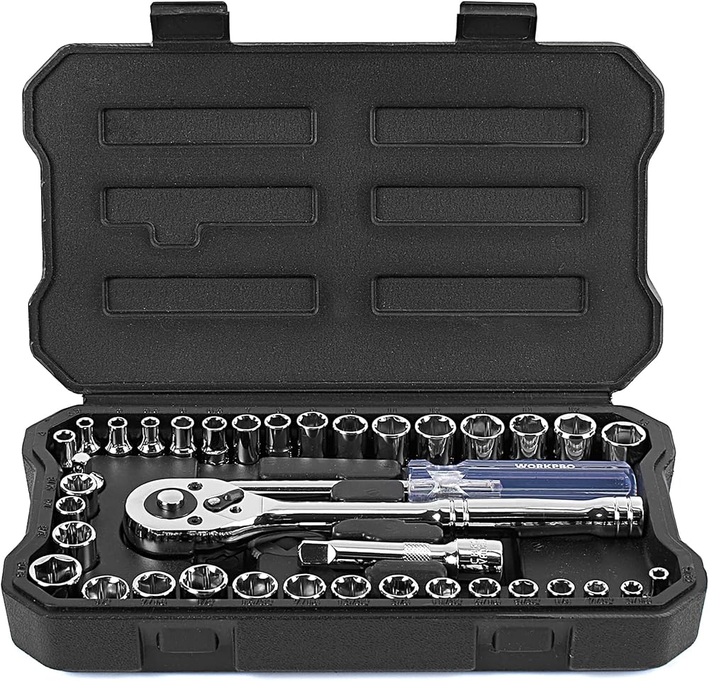 WORKPRO 39-Piece Drive Socket Set 1/4 and 3/8, CR-V Metric Imperial Sockets