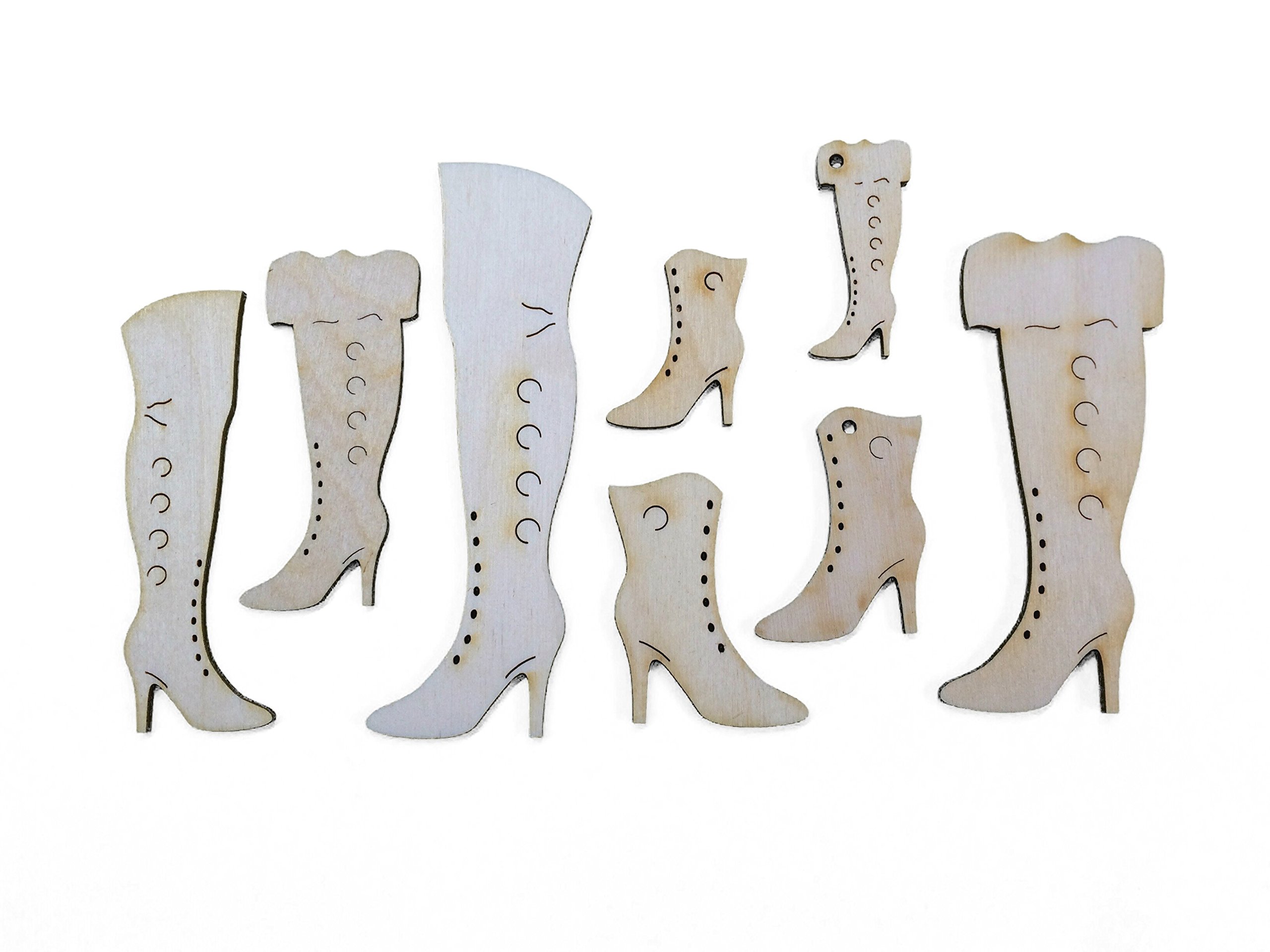 'Petra's Craft News PZH5S14 Wood Set Boots – 2 Each of 6 different designs plus 2 with Hole (14 Pieces)