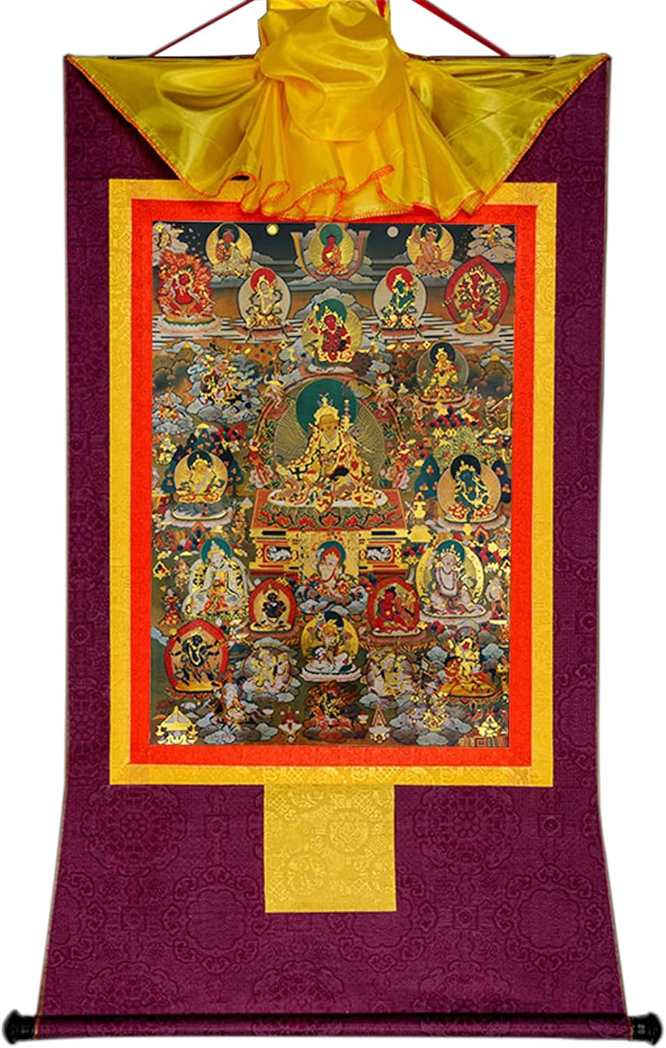 Paintings - Gandhanra Guru-Saint Padmasambhava and 14 Jambhalas,Gods of Wealth, Tibetan Thangka Painting Art,Buddhist Thangka Brocade,Buddha Tapestry with Scroll