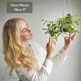 SCANDINORDICA Disco Ball Planter Silver 15 cm with Chain Macrame Hanger view 2