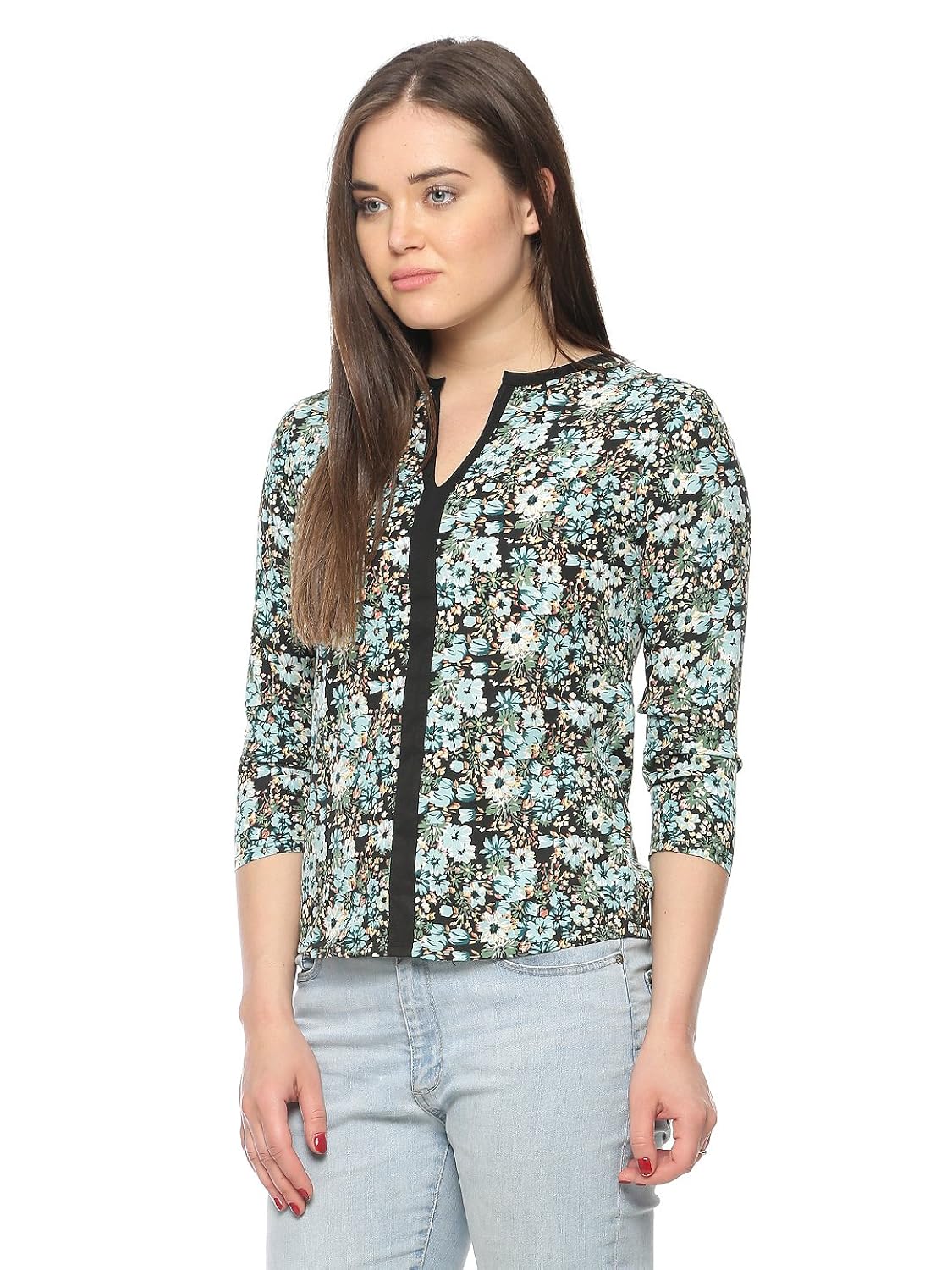 vvoguish dark green flower print top