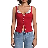 Abonlen Button Down Ribbed Tank Tops for Women Sleeveless Going Out Tops Lightweight Cotton T Shirts Sexy Y2K Slim Vest