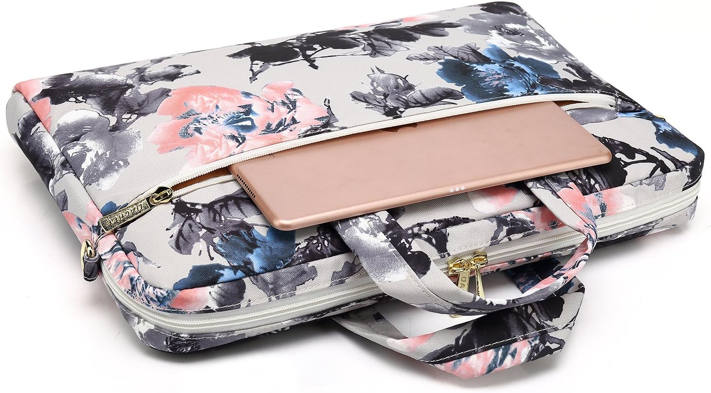 DACHEE Grey Rose Pattern 15 inch Waterproof Laptop Shoulder Messenger Bag for 14 Inch to15.6 inch Laptop and Macbook Pro 15 laptop Case: Computers & Accessories