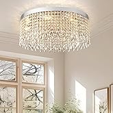 Axamate Modern Crystal Chandelier 8-Lights Large Raindrop Crystal Chandeliers Flush Mount Ceiling Light Fixture for Living Ro