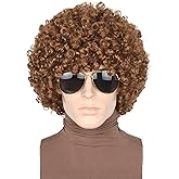LeMarnia 70s 80s Afro Wigs for Men Brown Short Curly Wigs for Women Halloween Disco Rock Wig Hippie Costume Wig