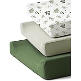 Coreeky 3 Pack Muslin Changing Pad Covers for Girl, Boy, 100% Soft Cotton Changing Table Cover, Breathable Baby Nursery Diaper Chang Pad Sheets (Leaf)