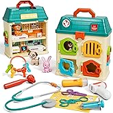 Lehoo Castle Kids Doctors Play Set, Critter Clinic Toys with Lock Keys for Toddlers 1-3, Pet Vet Hospital, Pretend Play Gifts