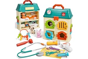 Lehoo Castle Kids Doctors Play Set, Critter Clinic Toys with Lock Keys for Toddlers 1-3, Pet Vet Hospital, Pretend Play Gifts