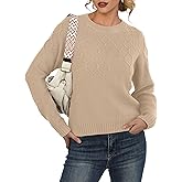 GRECERELLE Women's Pullover Sweater Chunky Crew Neck Long Sleeve Losse Casual Knit Tops Blouse, S-2XL