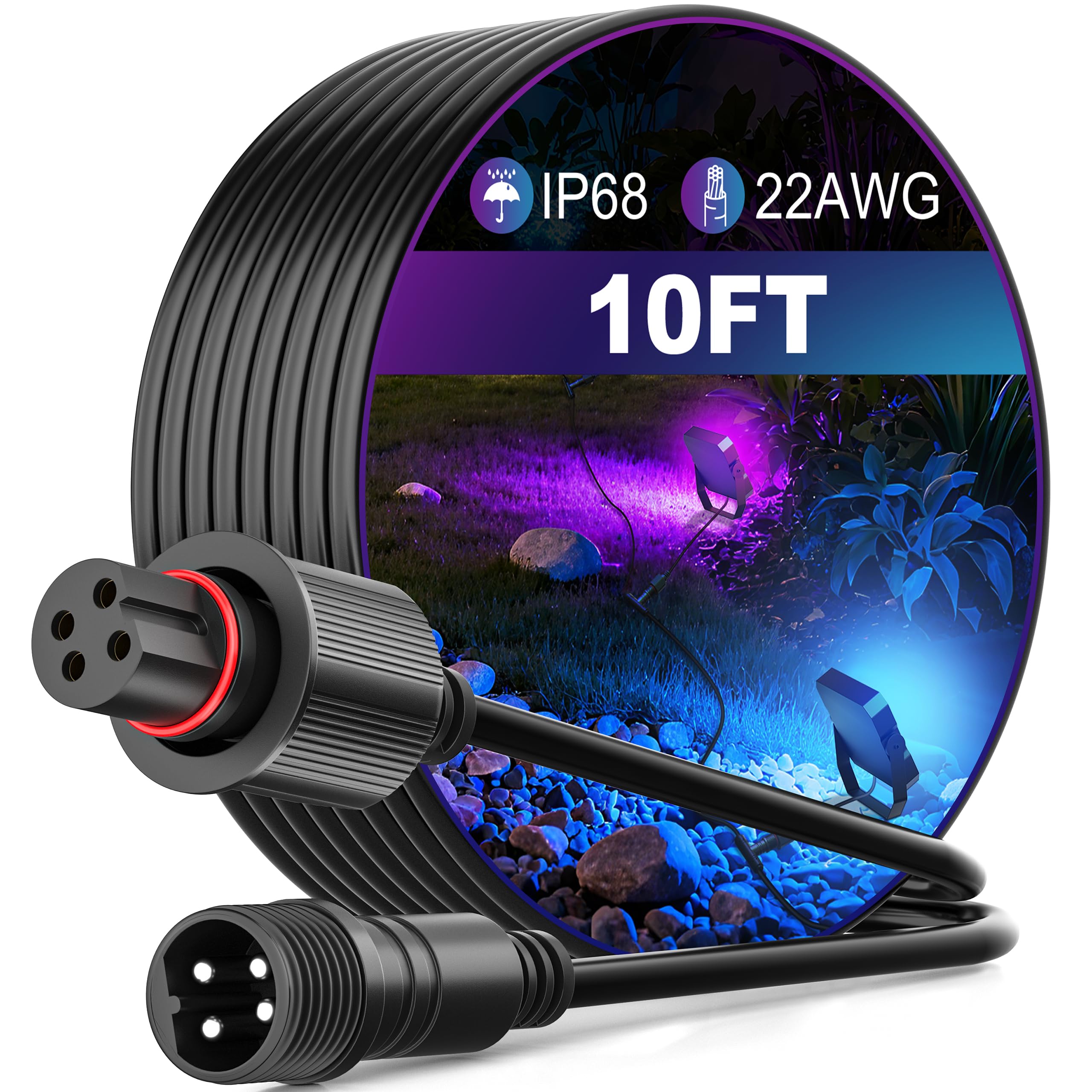 Photo 1 of 10FT Outdoor Flood Lights Extension Cord?3M Power Cable with 4Pin Plug Waterproof Connector?Compatible with Go-ee H7057 H7058 Outdoor Flood Lights 2