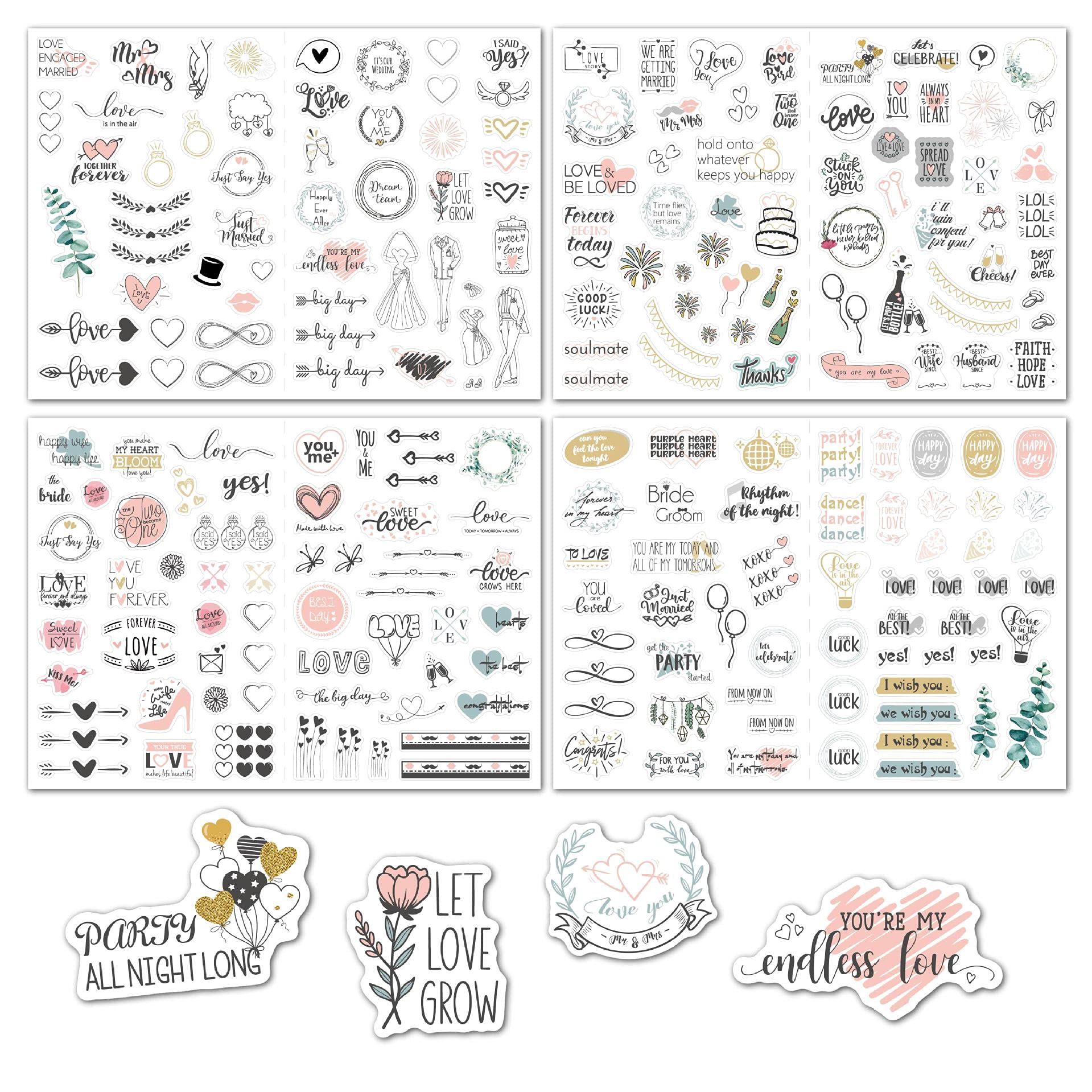 4 Sheets New Engagement/Wedding Planning Stickers Variety Pack