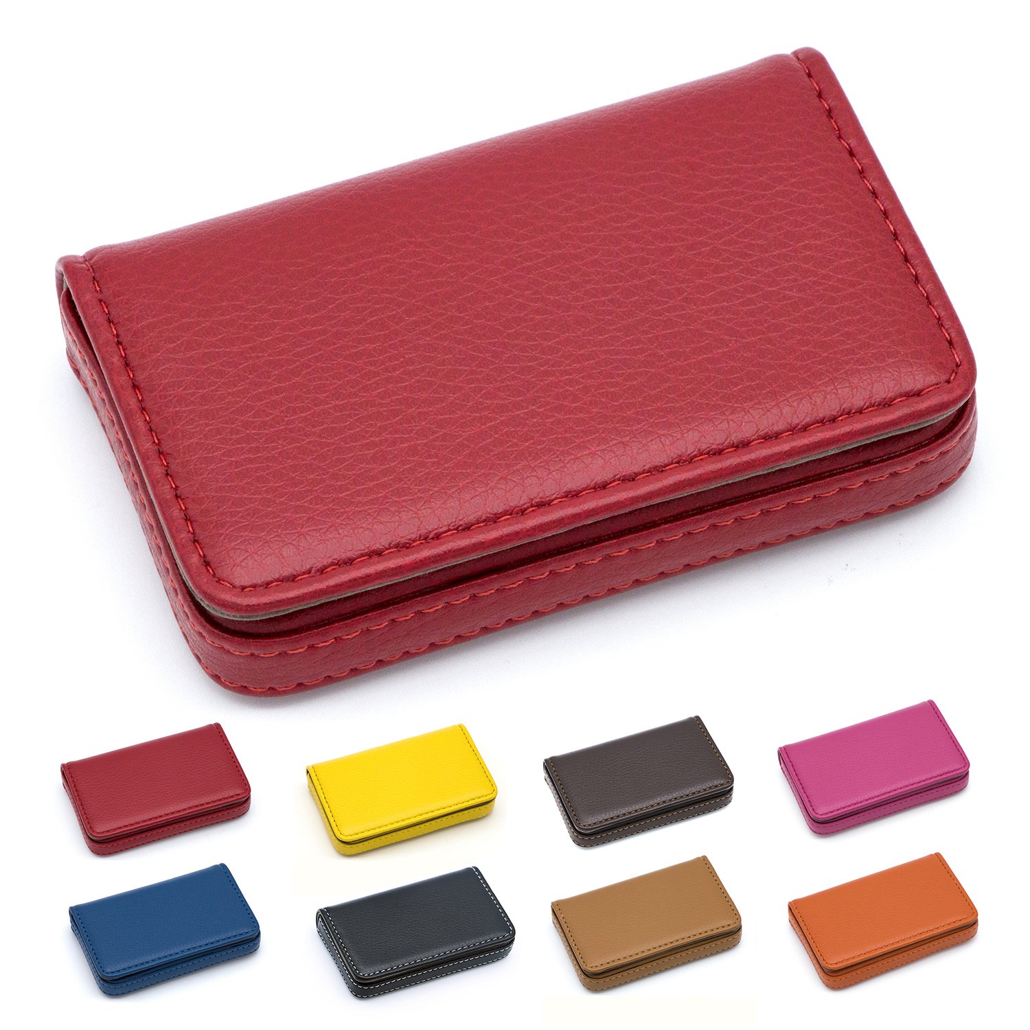 padike Business Name Card Holder Luxury PU Leather,Business Name Card Holder Wallet Credit card ID Case/Holder for Men & Women - Keep Your Business Cards Clean (Red)