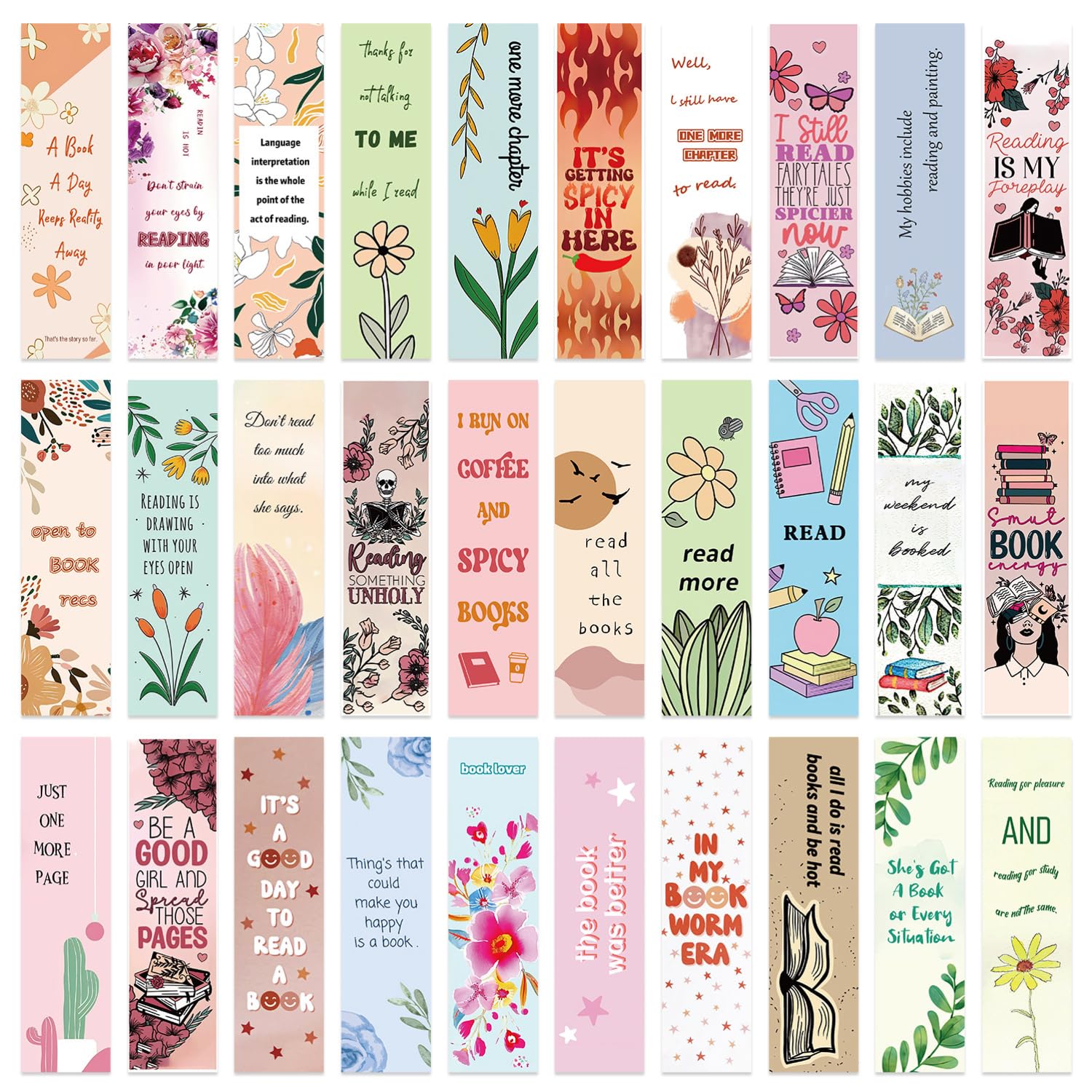 Bookmarks Multipack 30 PCS Paper Bookmarks for Women Cute Book Mark Aesthetic Bookmark for Women Girls Book Lovers Gifts School Essential Stationery