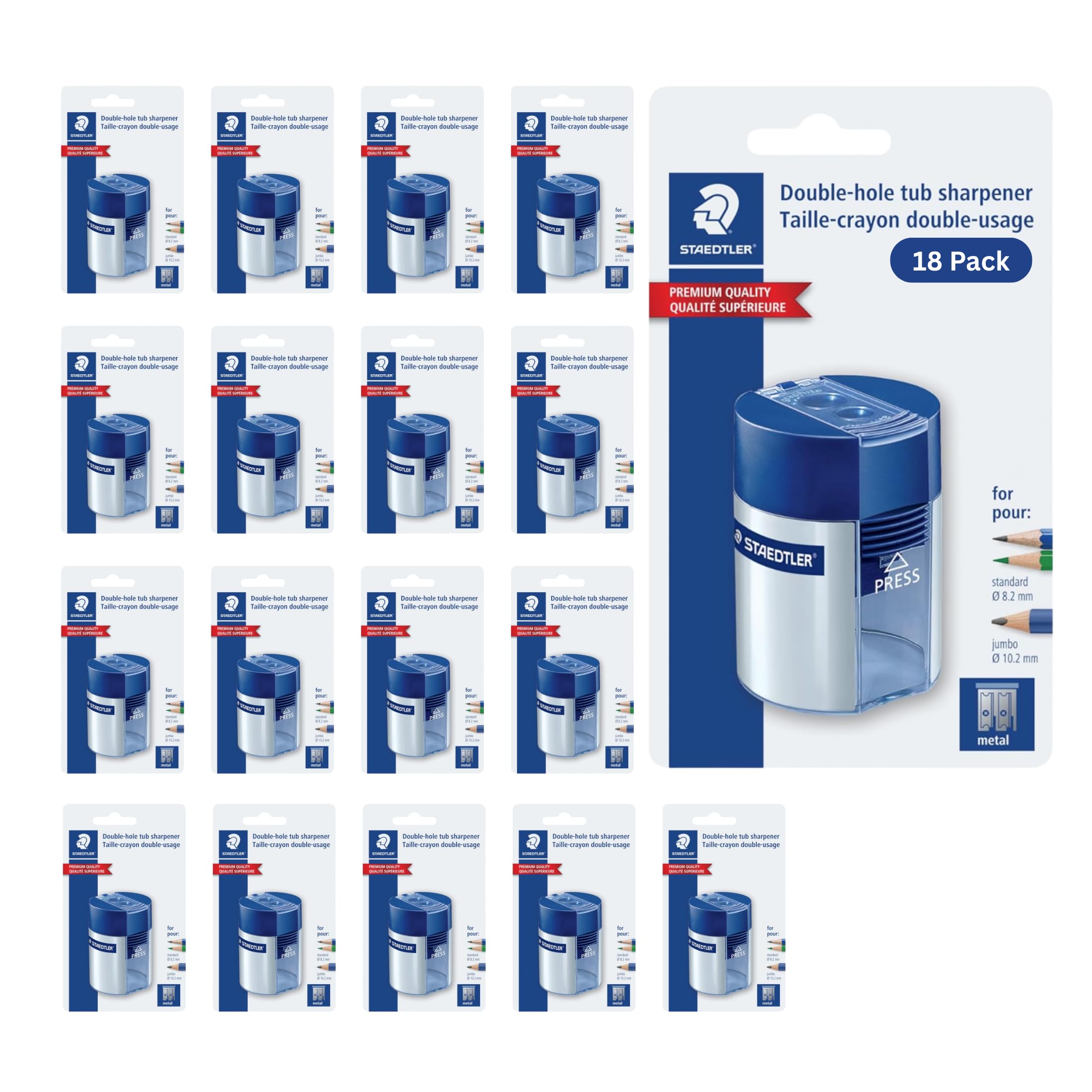 STAEDTLER Pencil Sharpener with 2 Holes - Dual Size Manual Sharpener for Standard, Colored & Makeup Pencils - Compact Design, 18 Pack Image