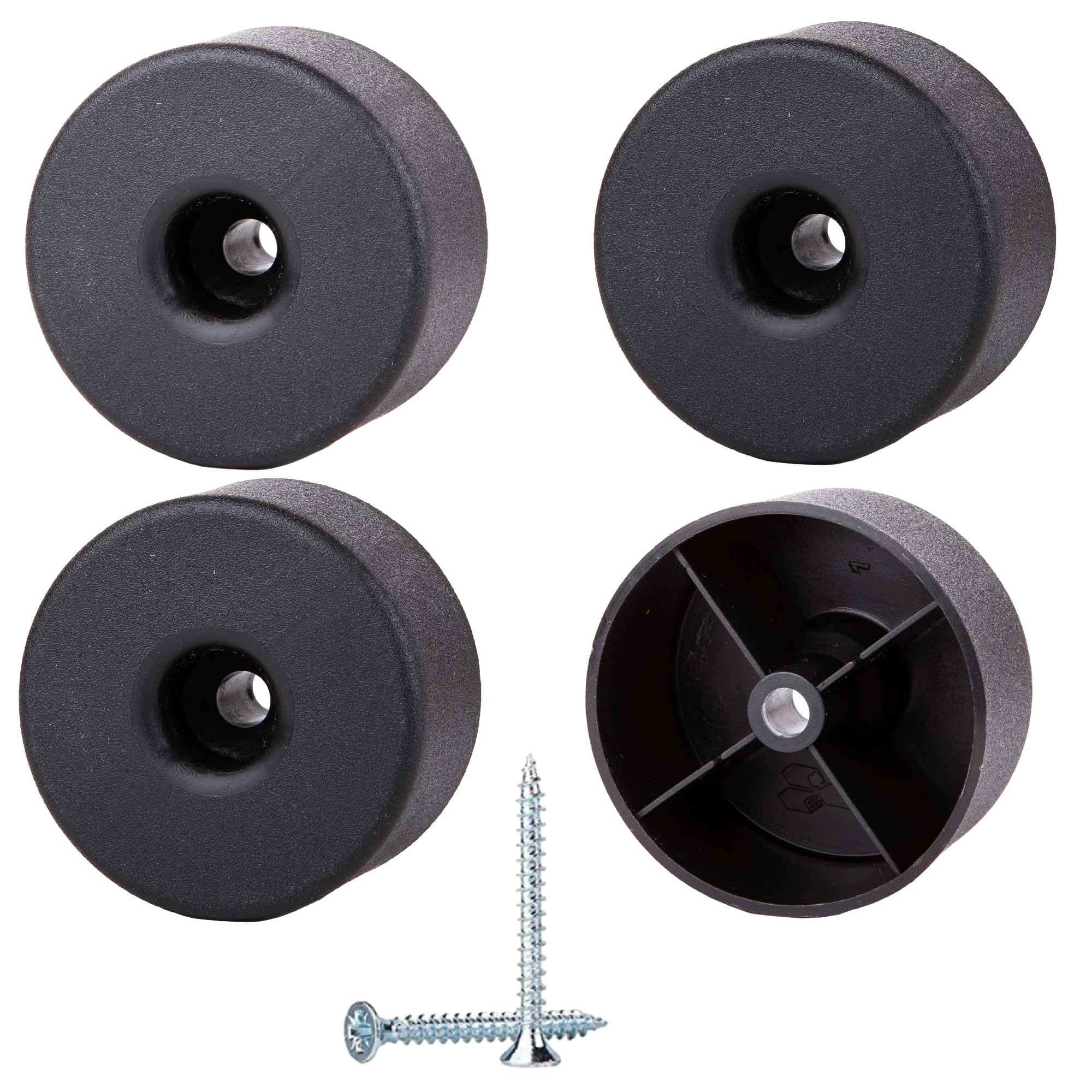SKIR'CO 4 pcs, Black Plastic Round Furniture Legs, 50 mm Diameter, Height 25 mm, Plastic Furniture Feet, Screws Included