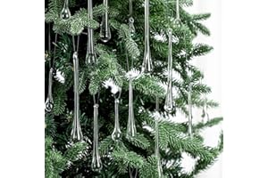 LOYIM 44 Pcs Clear Glass Teardrop Christmas Ornaments Crystal Raindrop Hanging Ornaments Crystal Chandelier Drop Pendant Icicles Decorations for Christmas Tree Winter Party Supplies (4 Medium Size)