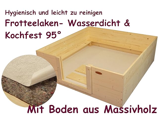 Wurfkiste 140cm x 140cm x 40cm hoch mit wasserdichtem Frotteelaken und Bodenvlies Welpenkiste Wurfbox Welpenbox