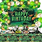 Reptile Birthday Party Supplies, Includes Happy Birthday Backdrop, Tablecloth, Balloons, Jungle Swamp Wilderness Snakes Lizard Alligator Turtle Birthday Decorations for Kids Boys Birthday Party Decor