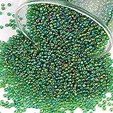 Gacuyi Size 2 mm 11/0 Glass Seed Beads, 10100 Pcs Small Mini Spacer Loose Pony Beads for Jewelry Making and DIY Crafts (Green)
