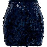 COOUFE Women Sequin Mini Skirt Sexy Sparkle Waist Elastic Stretch Night Out Party Club Short Skirts