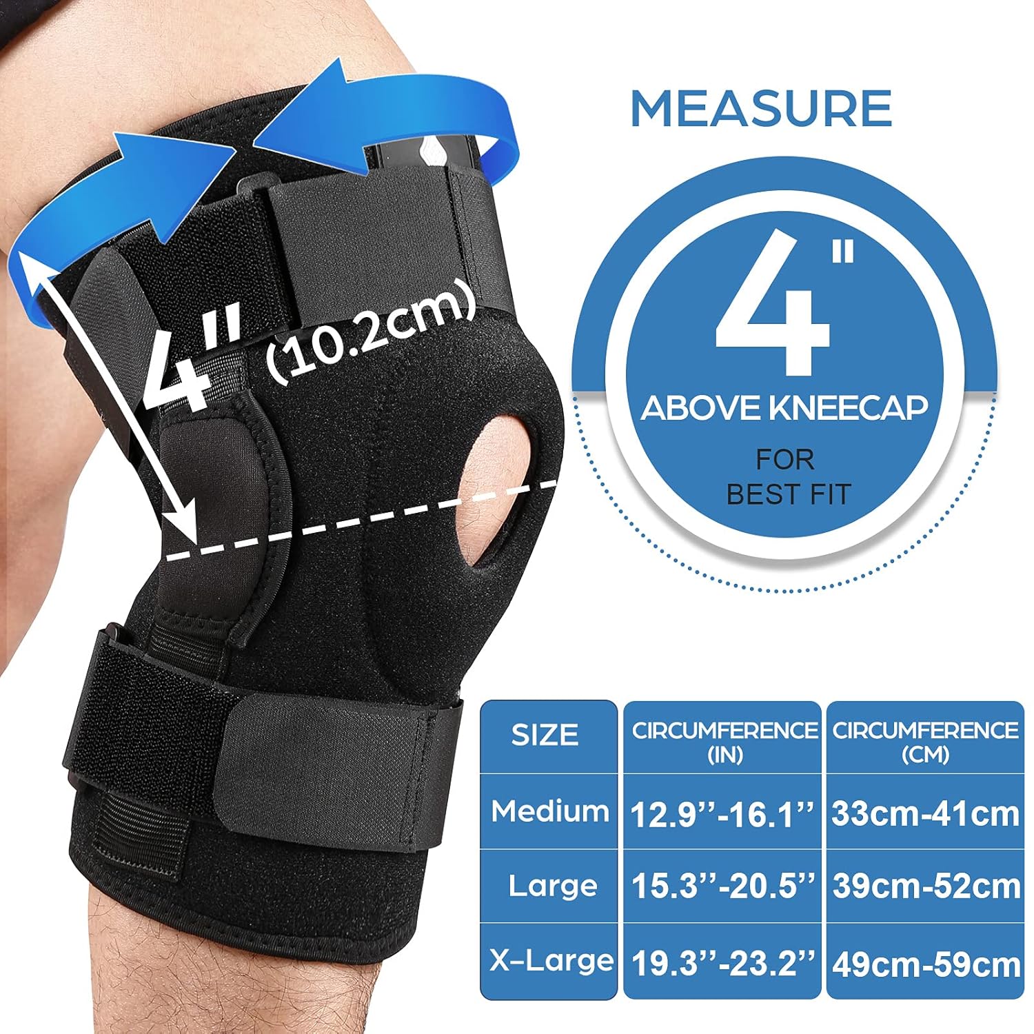 NEENCA Hinged Knee Brace, Adjustable Compression Knee Support Brace for Men & Women, Open Patella Knee Wrap for Knee Pain, Swollen,Meniscus Tear,ACL,PCL,MCL,Joint Pain Relief, Injury Recovery. ACE-56: Industrial & Scientific