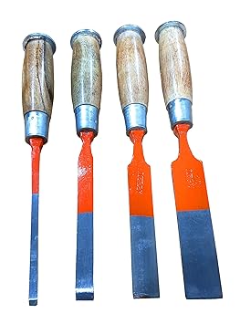 Epraiser Premium Quality Wooden Detachable Handle Chisel Set of 4 pcs (6mm, 12mm, 18mm, 22mm) for Chiseling Out Wood.