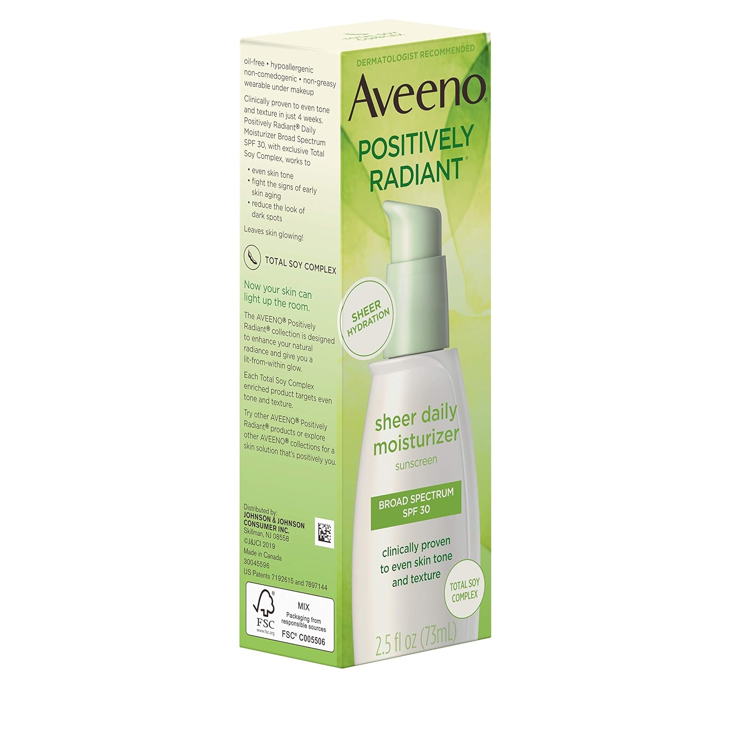 Aveeno Positively Radiant Sheer Daily Moisturizing Lotion for Dry Skin with Total Soy Complex and SPF 30 Sunscreen, Oil-Free and Non-Comedogenic, 2.5 fl. oz: Beauty