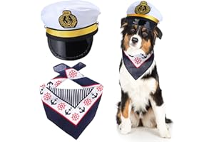 Yewong 2 Pieces Pet Sailors Costume Accessory Set Dog Cat White Captain Hat with Anchor Bandana Scarf for Cat Puppy Navy Halloween Cosplay Costume Party Supplies (Set-C)
