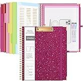 EYROZILL Clipboard Folio with Storage Pocket Organizer Folder Refillable Lined Notepad Spiral Clipboards, Rose red