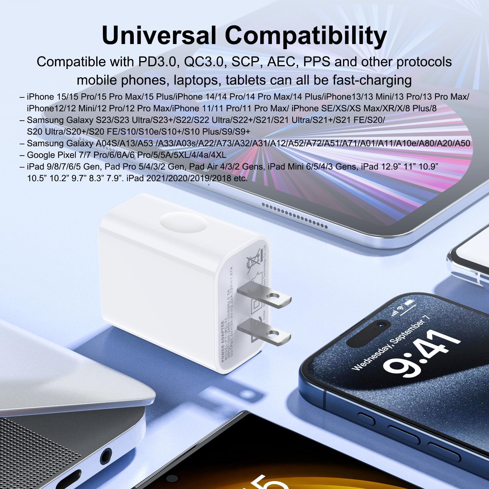 USB C Charger Block Fast Charging Box for iPhone 16 15 14 13 12 11 X Pro Max Plus, Samsung Galaxy A16 5G A54 A13 A53 A03S A23 A73 A32 S24 S23 S22FE Z Flip6 Z Fold6, Pixel 9 9Pro 8 7, Type C Wall Plug