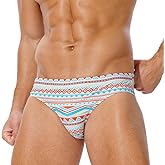 AIMPACT Mens Stripe Swim Briefs Retro Swimwear Sexy Bikini Swimsuit Print Bathing Suit