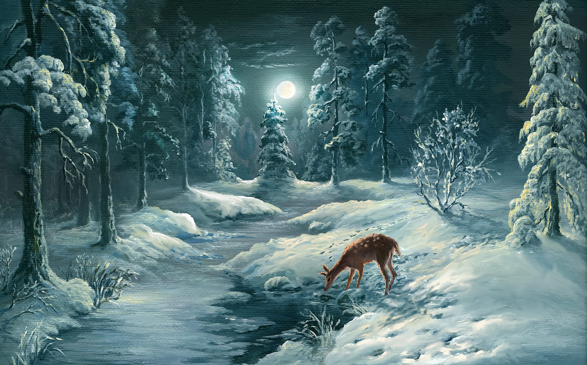 MISITU Jigsaw Puzzles for Adults 1000 Pieces Jigsaw Puzzle Difficult Jigsaw Puzzle for Teenagers Challenging Families Game Gift Toys DIY Home Decoration - Forest Deer Snow Night Scene