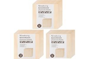 NINEKONG 36 Pack Basswood Sheets 1/8 inch,12"x12"x1/8" Plywood Sheets,3mm Basswood for Laser Cutting,Laser Engraving Blanks,Thin Natural Unfinished Wood for Crafts,Wood Burning,Scroll Saw Cutting