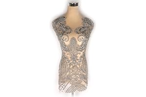 Labellezalady New Gold Silver Wine White Rhinestones Beads Bodice Applique Handmade Beaded Applique Patch for Dress Cloth 17.7"*28.3" by Piece (Silver)