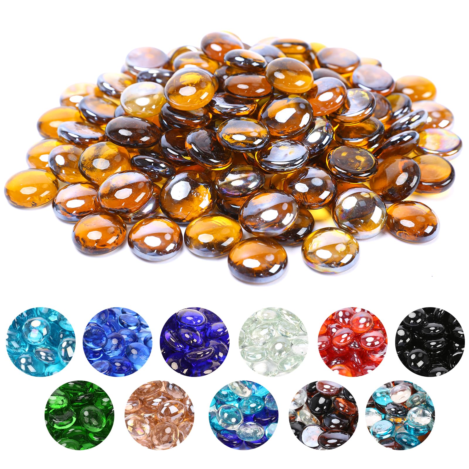 Photo 1 of GRISUN 1/2 Inch Yellow Luster Fire Pit Glass,Round Glass Rocks for Natural or Propane Fireplace, Fire Pit Round Glass Safe for Outdoors and Indoors Firepit Glass, 20 Pounds Fire Glass Beads