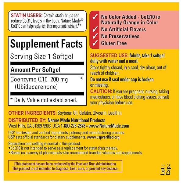 NATURE MADE COQ10 200MG SOFTGELS, DIETARY SUPPLEMENT FOR HEART HEALTH SUPPORT, 40 SOFTGELS, 40 DAY SUPPLY