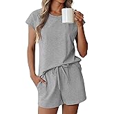 Ekouaer Cotton Pajamas for Women Set 2 Piece Cap Sleeve Pjs Shorts Set Lounge Sets Sleepwear S-XXL
