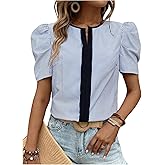 SweatyRocks Women's Summer Puff Short Sleeve Striped Office Work Blouse Top