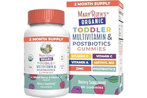 MaryRuth Organics Toddler Multivitamin Gummies + Postbiotics | USDA Organic | Vitamins for Kids Ages 2+ | Immune Support | Vitamin C | Vitamin D3 | Vitamin A | Zinc | Vegan | Non-GMO | 60 Servings